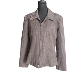 Donnybrook Alanni Wool Plaid Tweed Zip Blazer Career Office Jacket Size 12